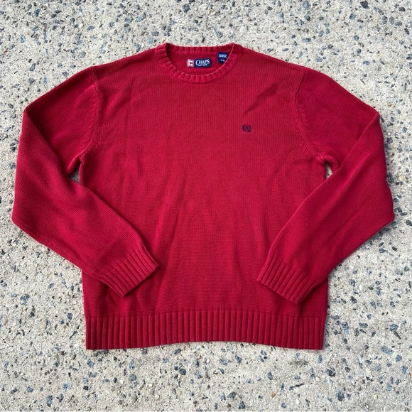 Men's Chaps‎ Sweater, Red Knit Crew Neck Jumper Sweater Large Cozy Logo - Picture 1 of 8